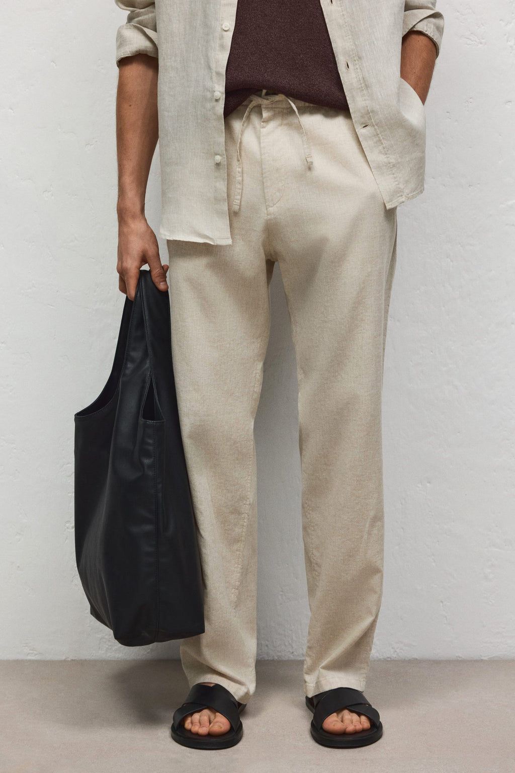 REGULAR FIT LINEN-BLEND TROUSERS