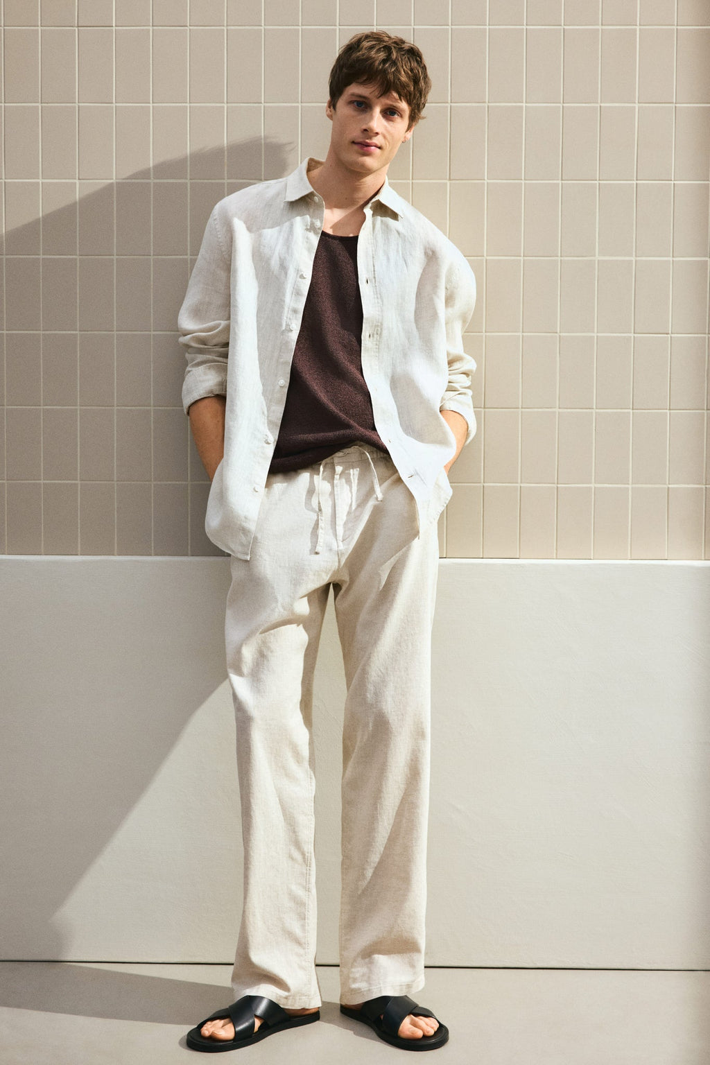 REGULAR FIT LINEN-BLEND TROUSERS