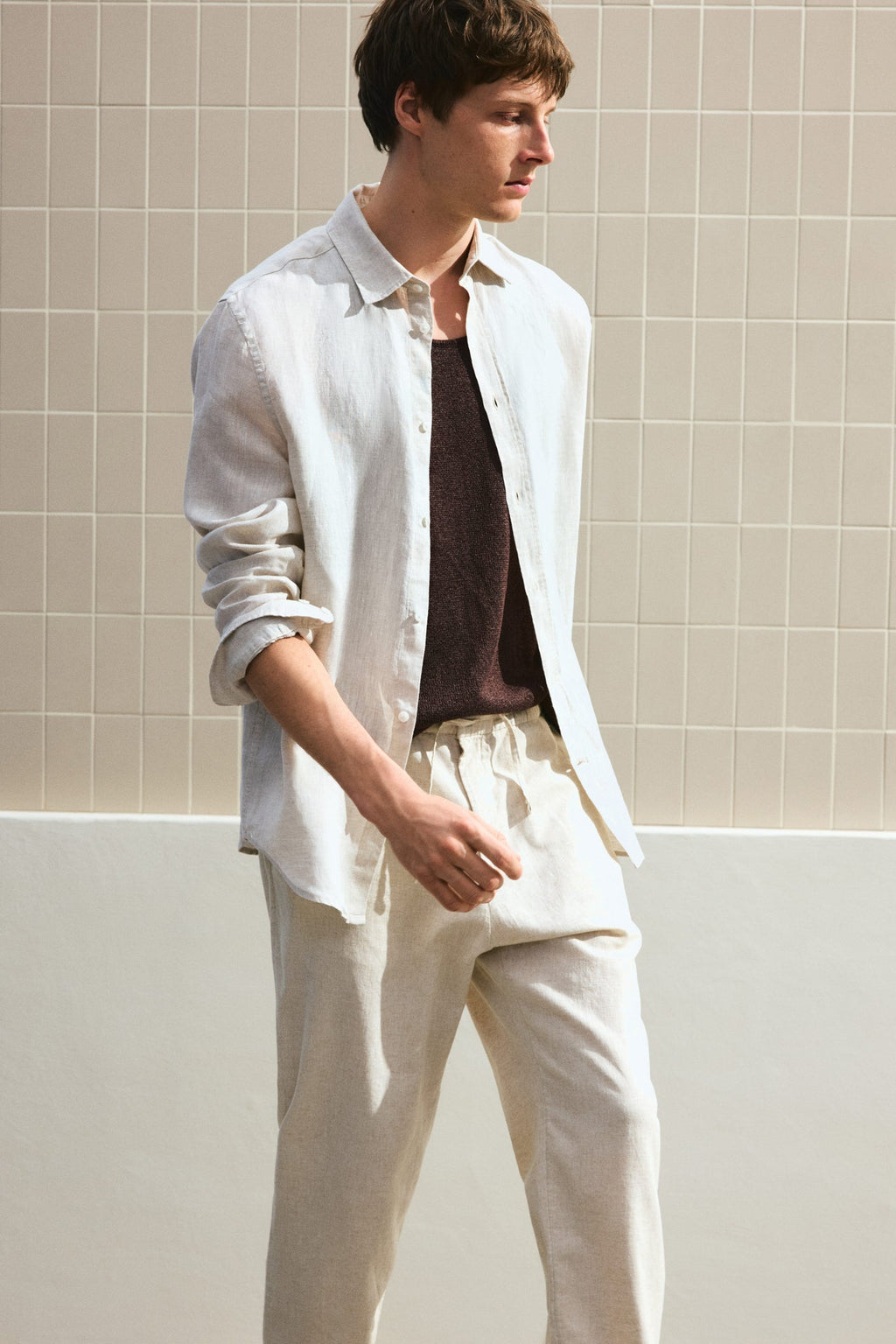 REGULAR FIT LINEN-BLEND TROUSERS